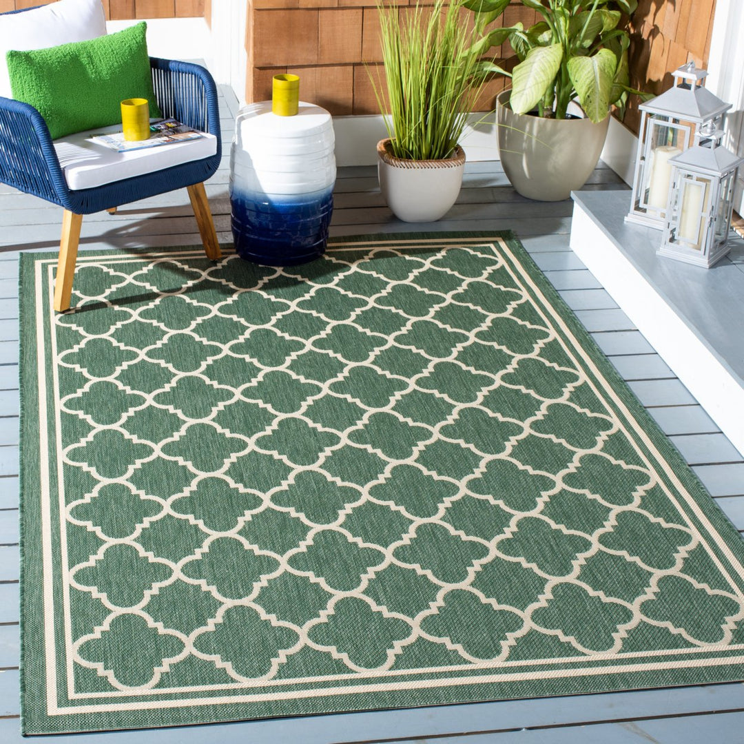 SAFAVIEH Outdoor CY6918-322 Courtyard Dark Green / Beige Rug Image 1