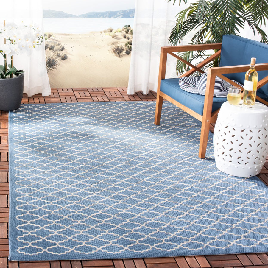 SAFAVIEH Indoor Outdoor CY6919-243 Courtyard Blue / Beige Rug Image 1