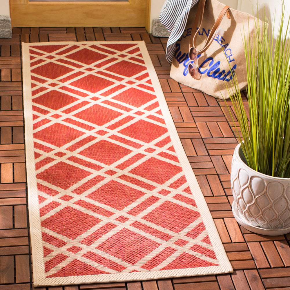 SAFAVIEH Outdoor CY6923-248 Courtyard Collection Red / Bone Rug Image 2