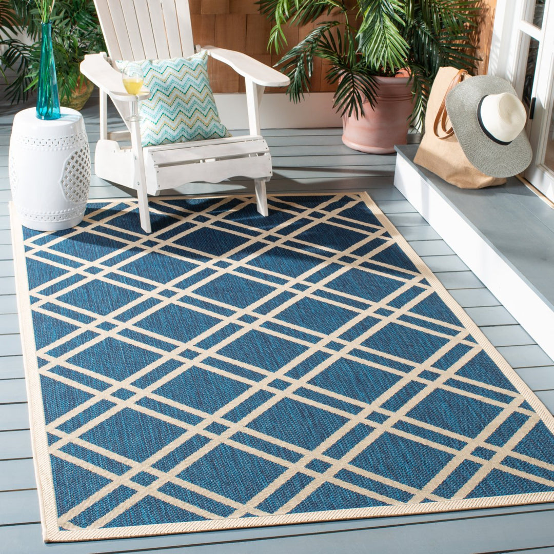 SAFAVIEH Indoor Outdoor CY6923-268 Courtyard Navy / Beige Rug Image 1