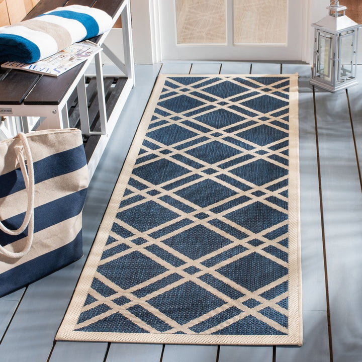 SAFAVIEH Indoor Outdoor CY6923-268 Courtyard Navy / Beige Rug Image 3