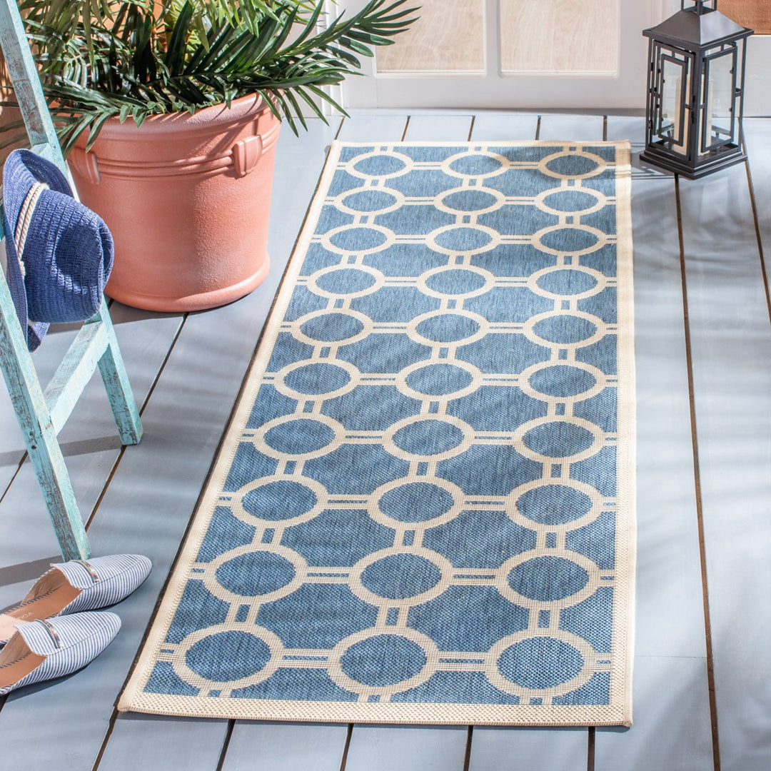 SAFAVIEH Indoor Outdoor CY6924-243 Courtyard Blue / Beige Rug Image 3