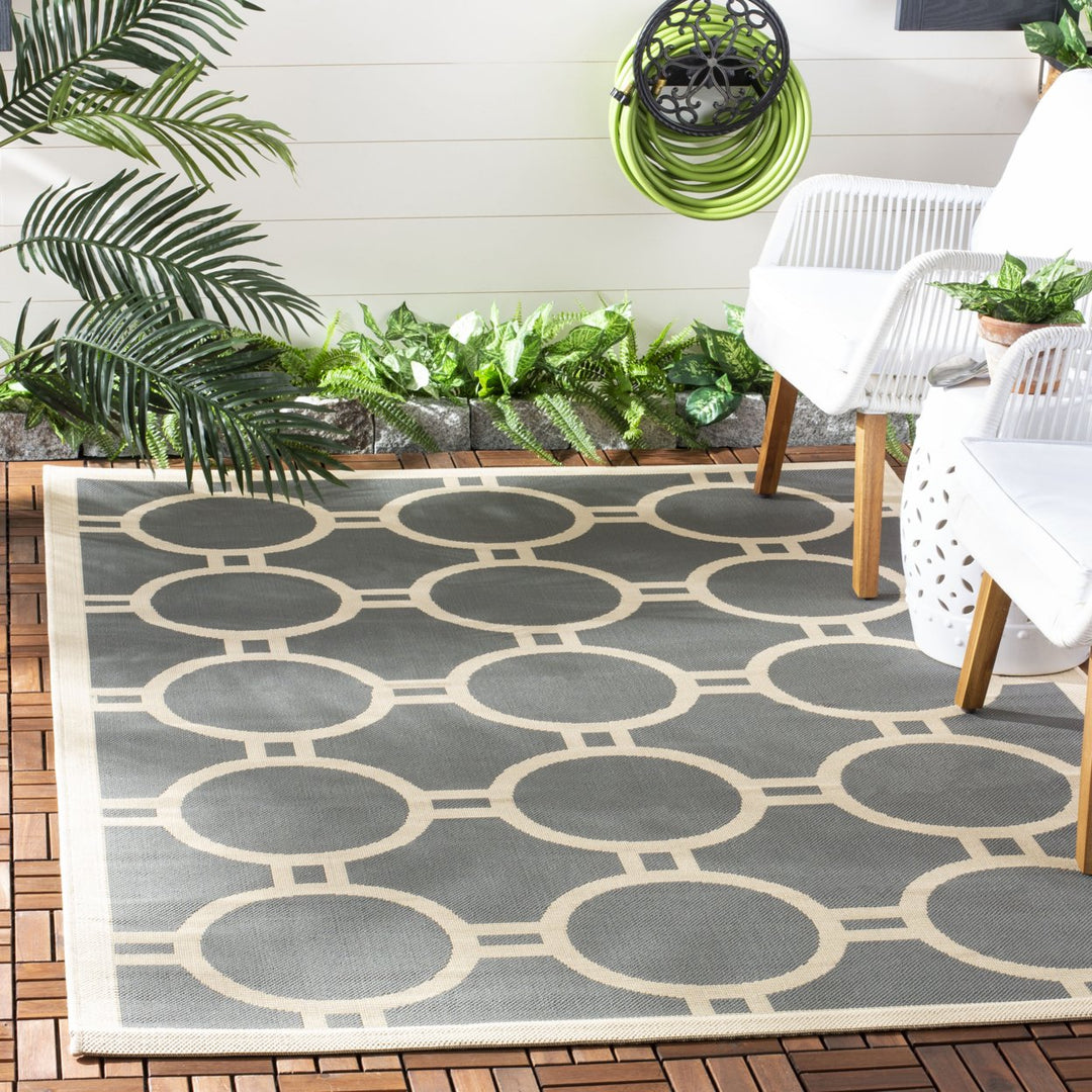 SAFAVIEH Outdoor CY6924-246 Courtyard Anthracite / Beige Rug Image 1