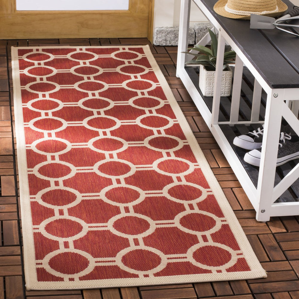 SAFAVIEH Outdoor CY6924-248 Courtyard Collection Red / Bone Rug Image 2