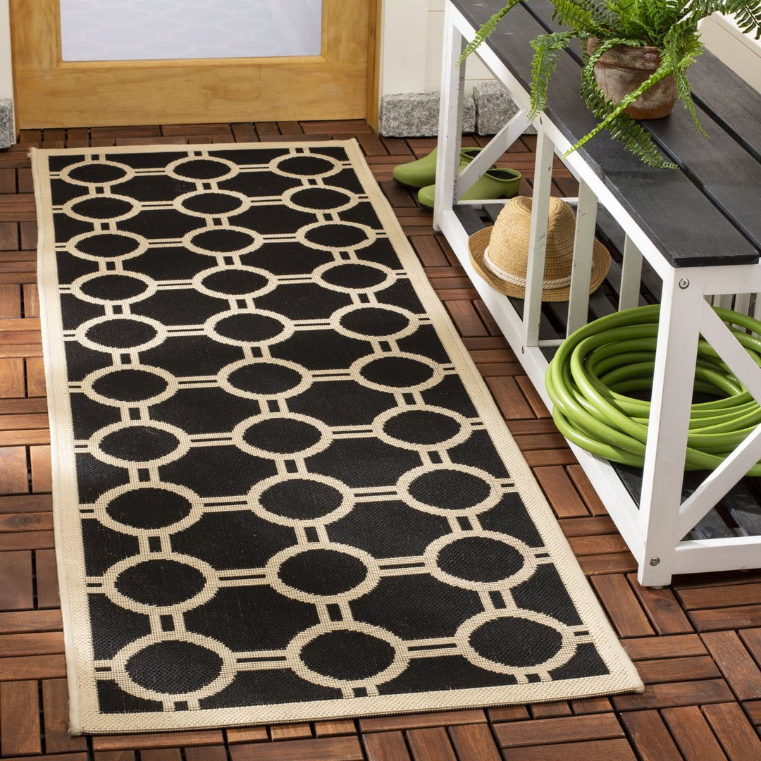 SAFAVIEH Indoor Outdoor CY6924-266 Courtyard Black / Beige Rug Image 2