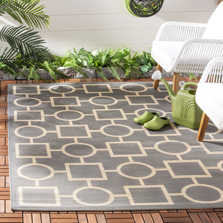 SAFAVIEH Outdoor CY6925-246 Courtyard Anthracite / Beige Rug Image 1