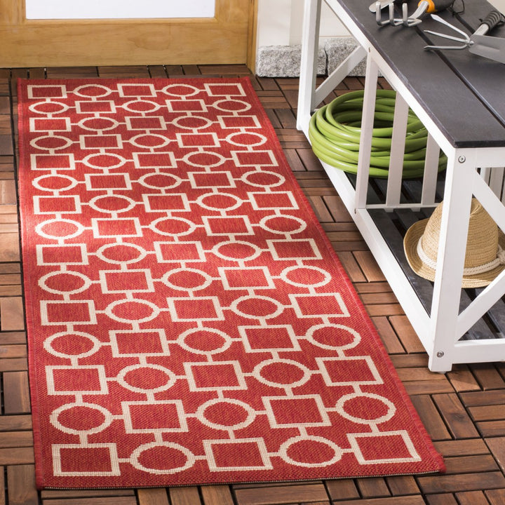 SAFAVIEH Outdoor CY6925-248 Courtyard Collection Red / Bone Rug Image 2