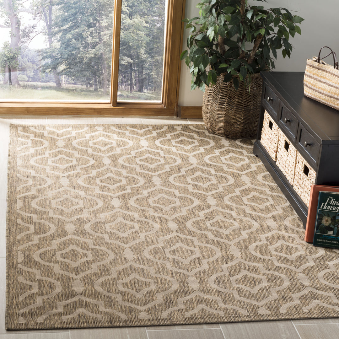 SAFAVIEH Indoor Outdoor CY6926-242 Courtyard Brown / Bone Rug Image 1