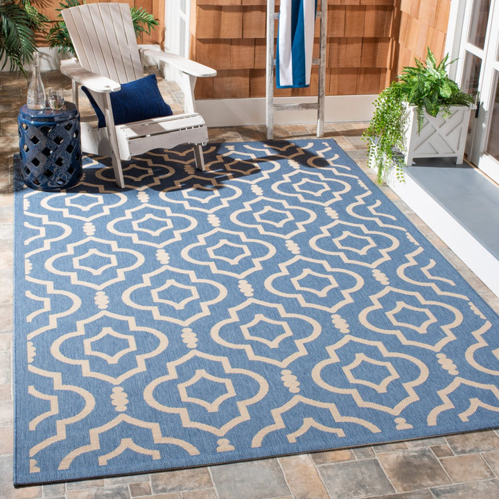 SAFAVIEH Indoor Outdoor CY6926-243 Courtyard Blue / Beige Rug Image 1