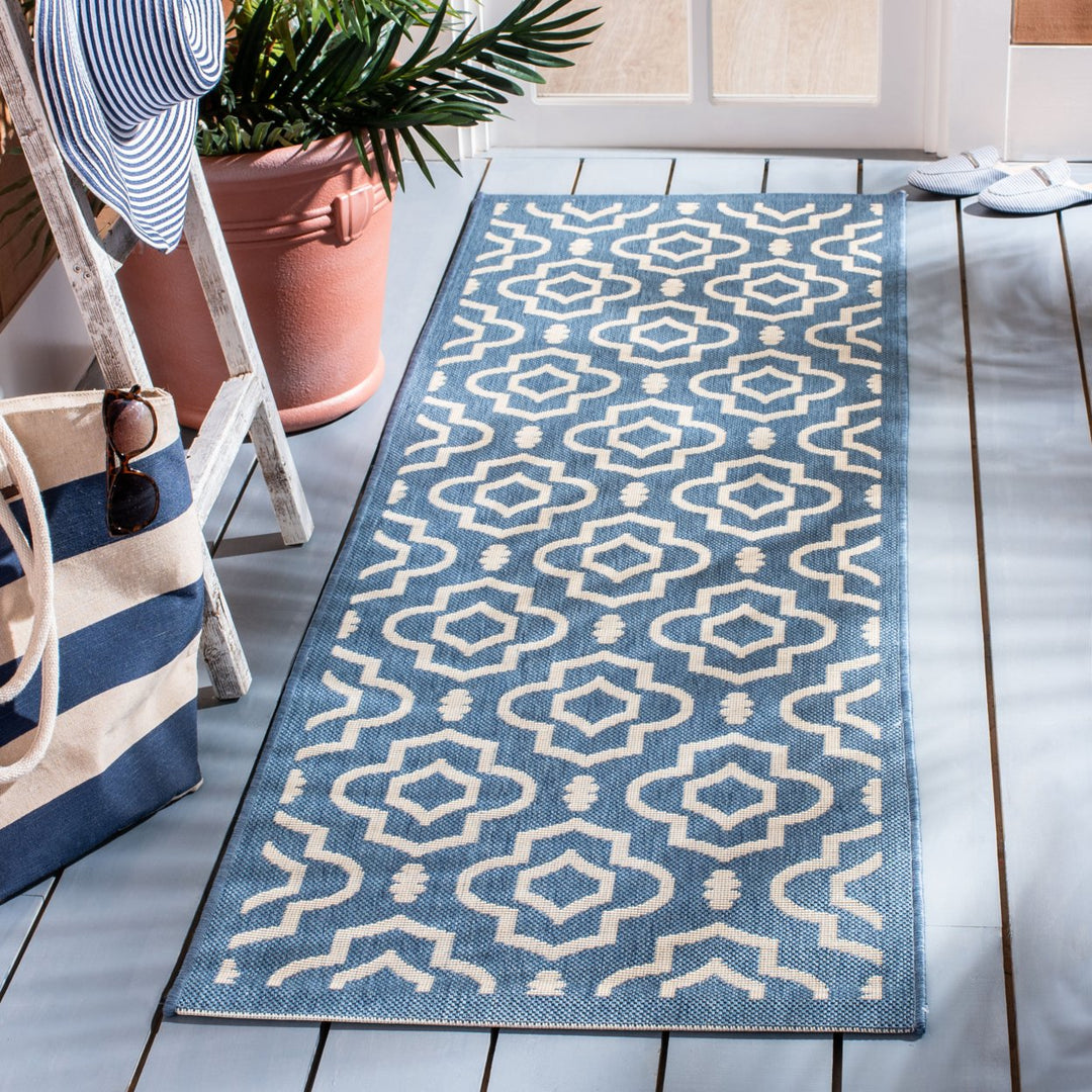 SAFAVIEH Indoor Outdoor CY6926-243 Courtyard Blue / Beige Rug Image 2