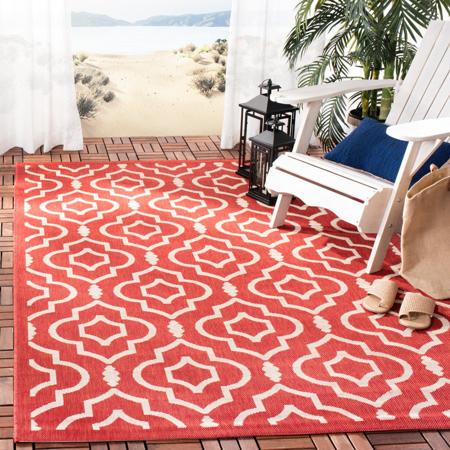 SAFAVIEH Outdoor CY6926-248 Courtyard Collection Red / Bone Rug Image 1
