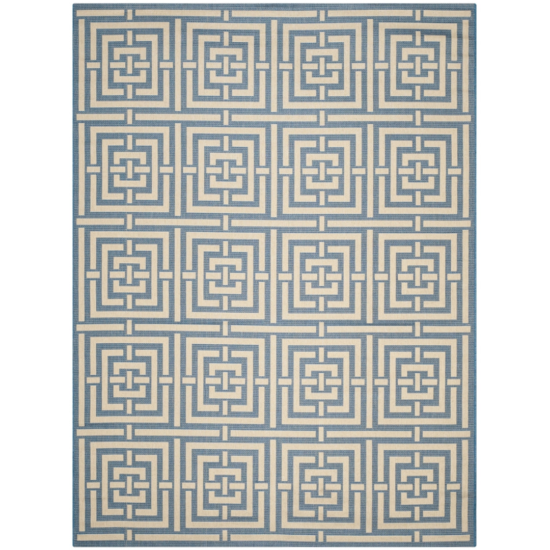 SAFAVIEH Outdoor CY6937-23 Courtyard Collection Blue / Bone Rug Image 4