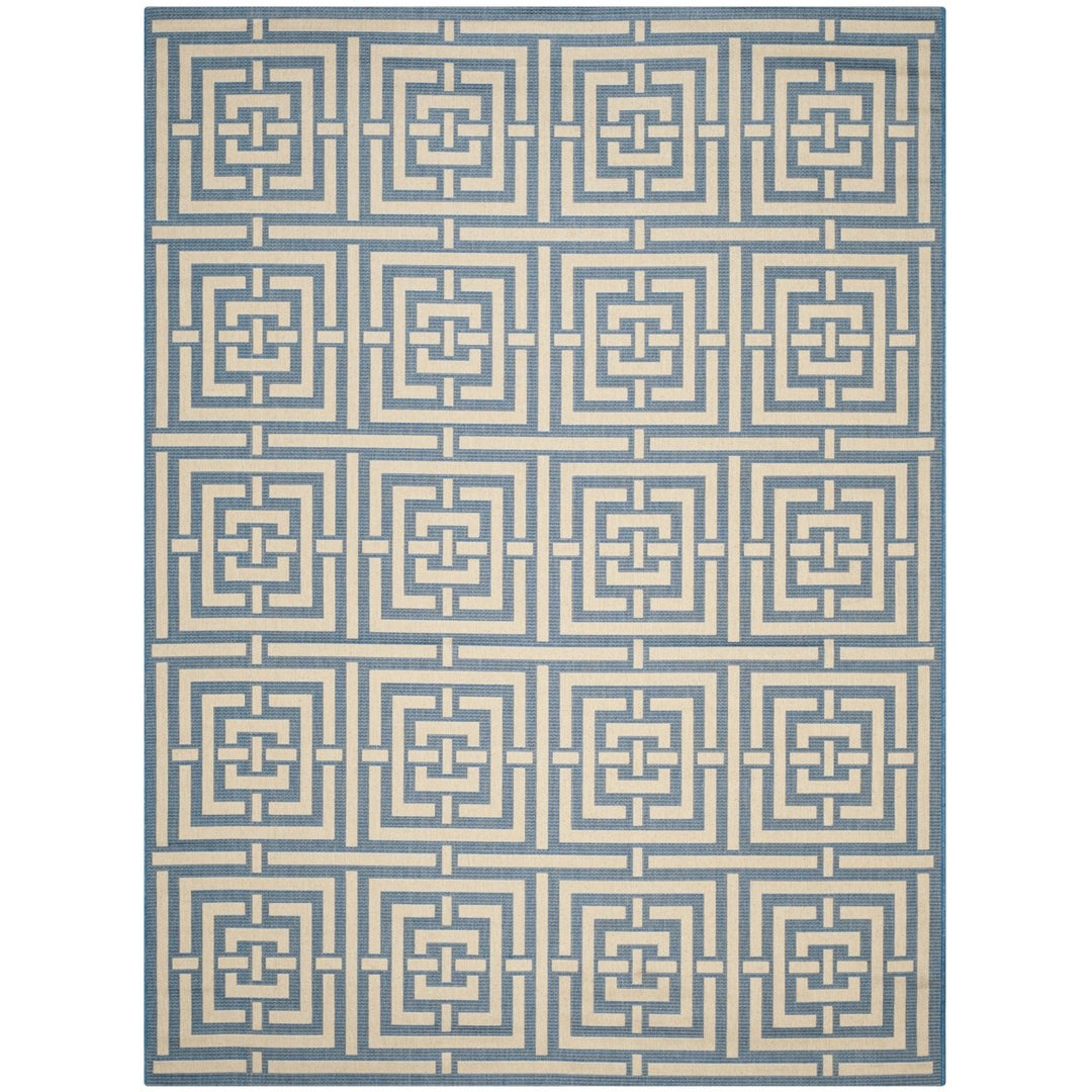 SAFAVIEH Outdoor CY6937-23 Courtyard Collection Blue / Bone Rug Image 1