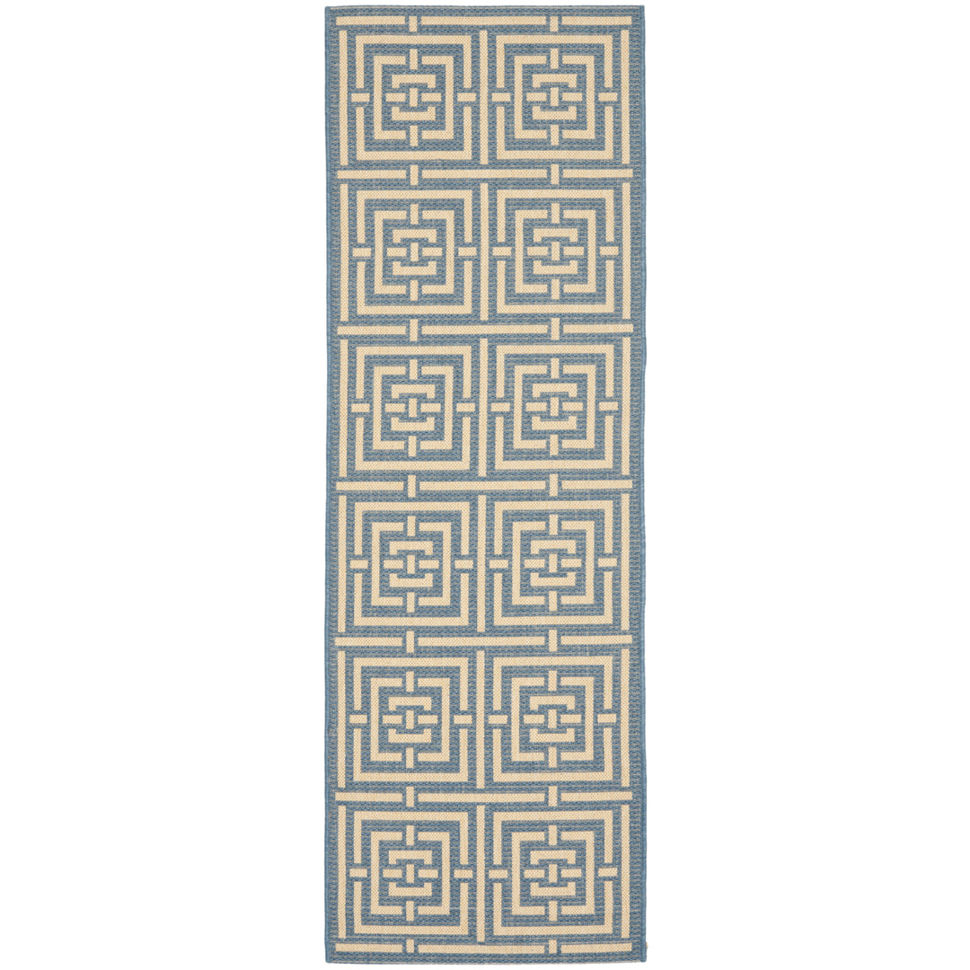 SAFAVIEH Outdoor CY6937-23 Courtyard Collection Blue / Bone Rug Image 6