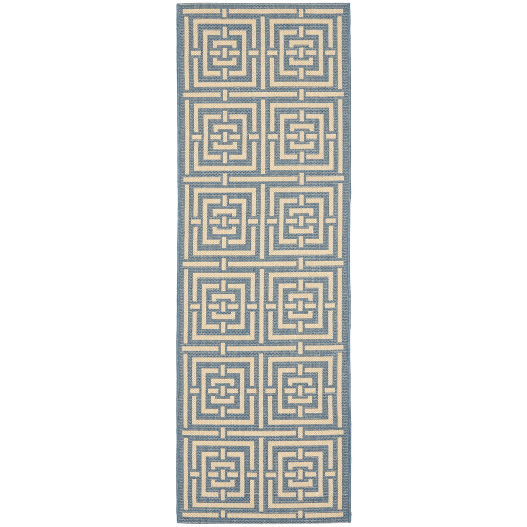 SAFAVIEH Outdoor CY6937-23 Courtyard Collection Blue / Bone Rug Image 1