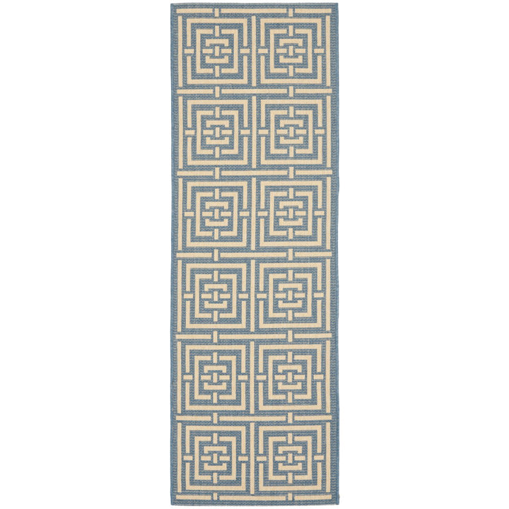 SAFAVIEH Outdoor CY6937-23 Courtyard Collection Blue / Bone Rug Image 1