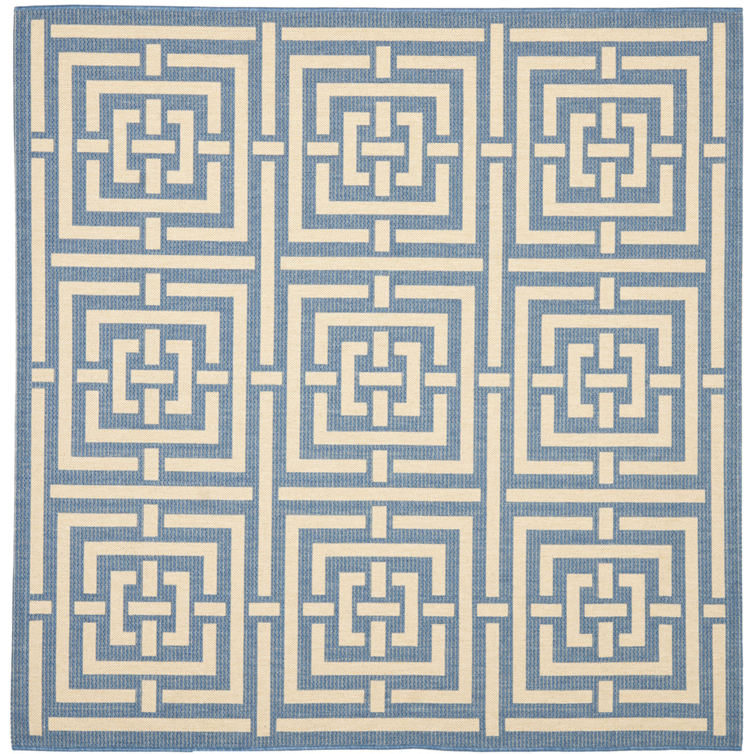 SAFAVIEH Outdoor CY6937-23 Courtyard Collection Blue / Bone Rug Image 7