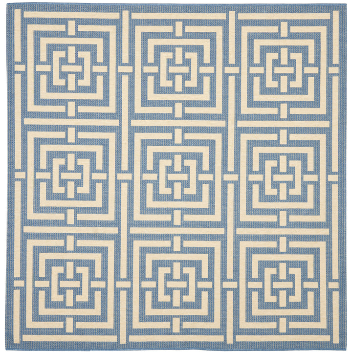 SAFAVIEH Outdoor CY6937-23 Courtyard Collection Blue / Bone Rug Image 7