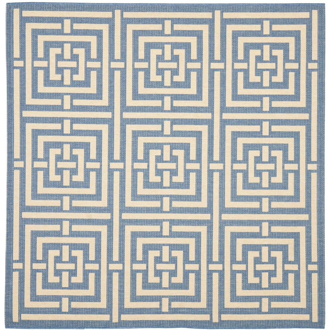 SAFAVIEH Outdoor CY6937-23 Courtyard Collection Blue / Bone Rug Image 1