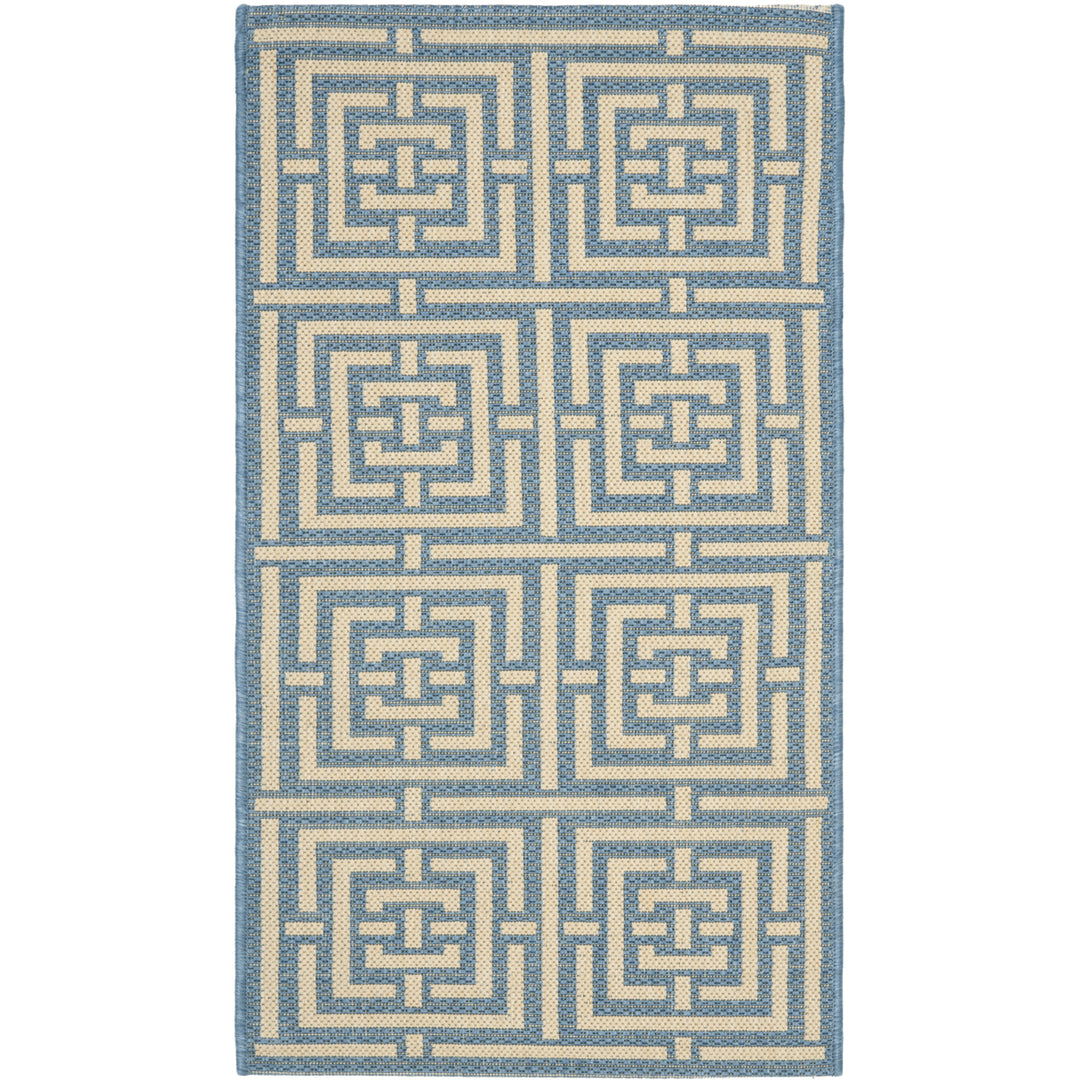 SAFAVIEH Outdoor CY6937-23 Courtyard Collection Blue / Bone Rug Image 10