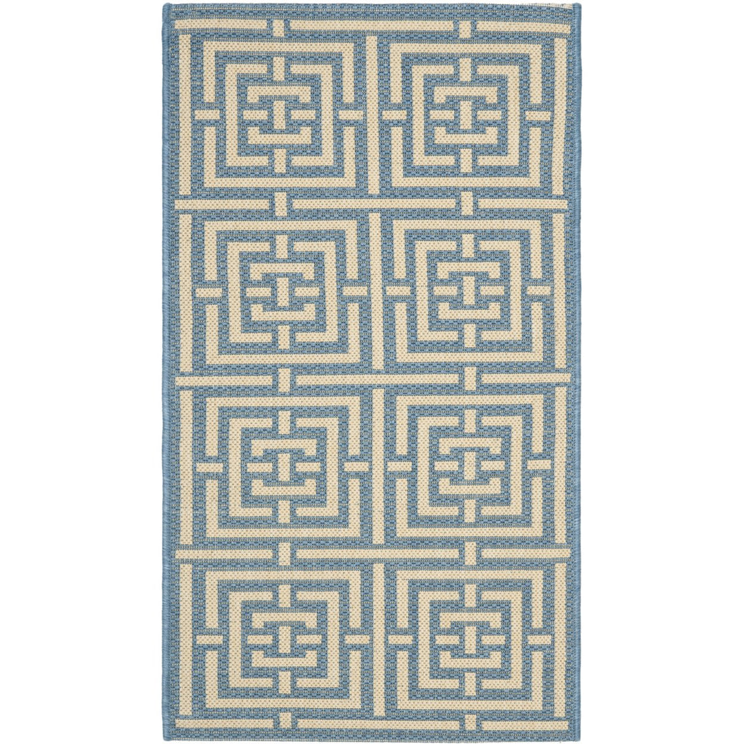 SAFAVIEH Outdoor CY6937-23 Courtyard Collection Blue / Bone Rug Image 1