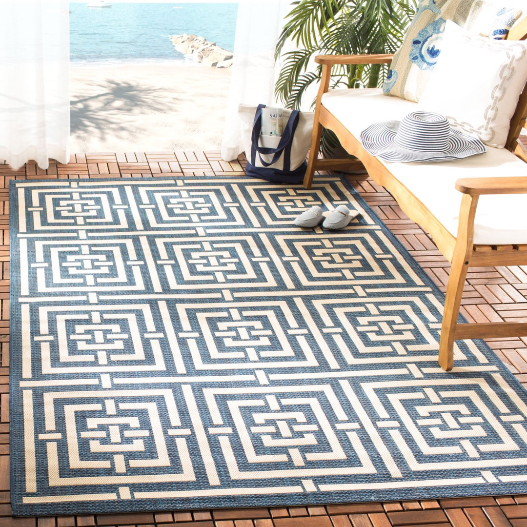 SAFAVIEH Indoor Outdoor CY6937-268 Courtyard Navy / Beige Rug Image 1