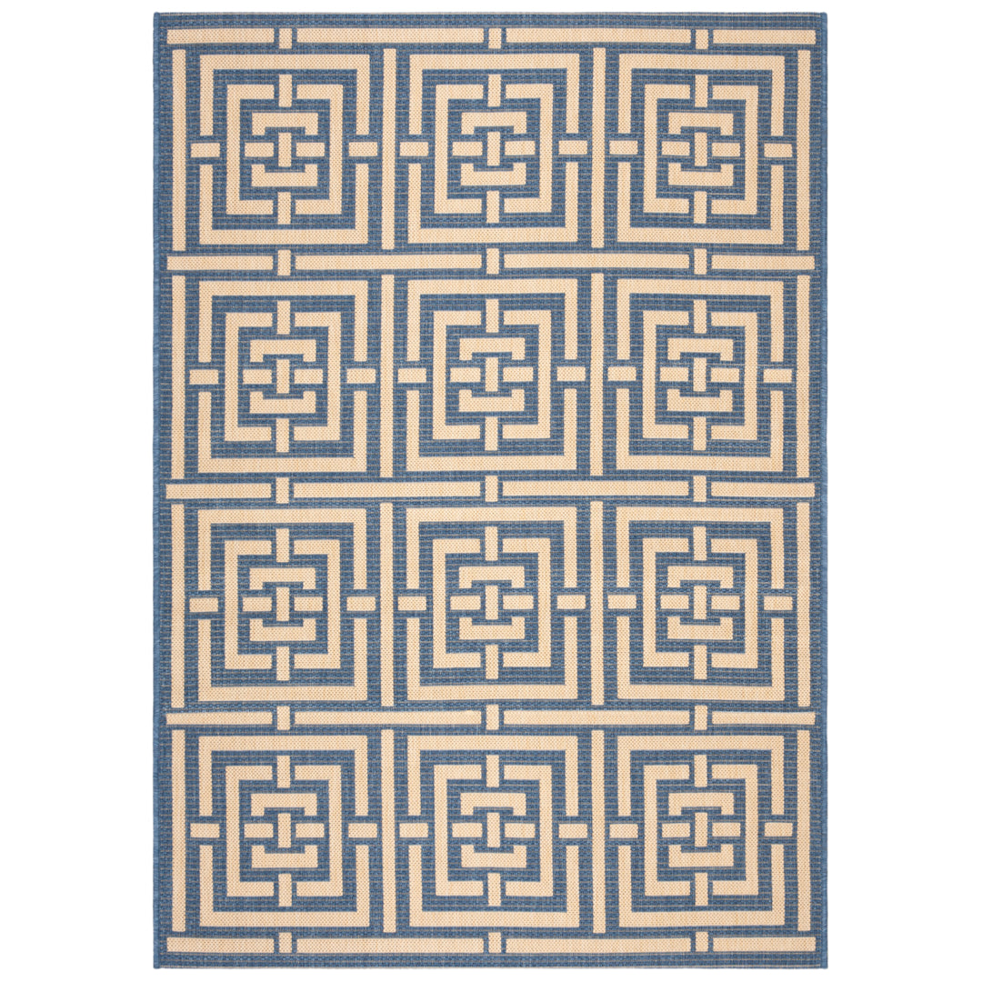 SAFAVIEH Outdoor CY6937-23 Courtyard Collection Blue / Bone Rug Image 11