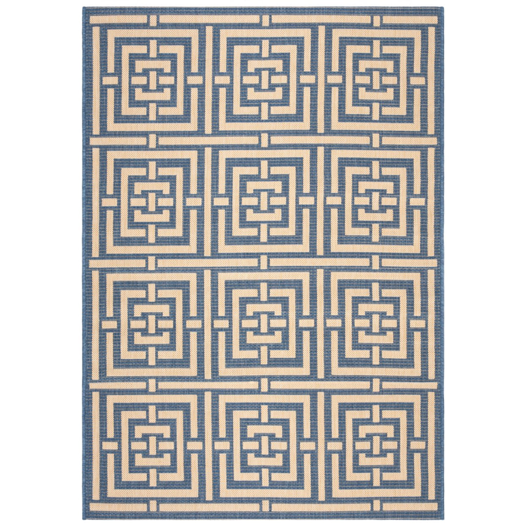 SAFAVIEH Outdoor CY6937-23 Courtyard Collection Blue / Bone Rug Image 1