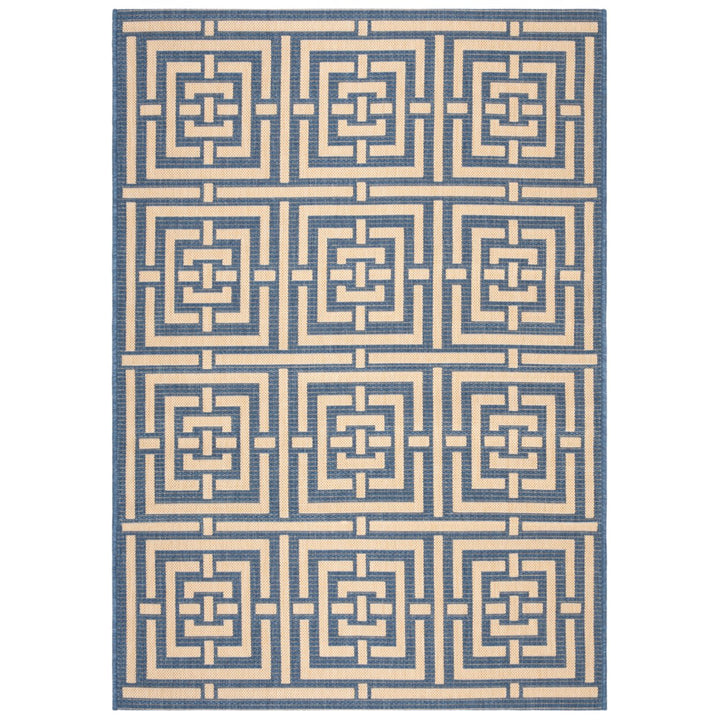 SAFAVIEH Outdoor CY6937-23 Courtyard Collection Blue / Bone Rug Image 1