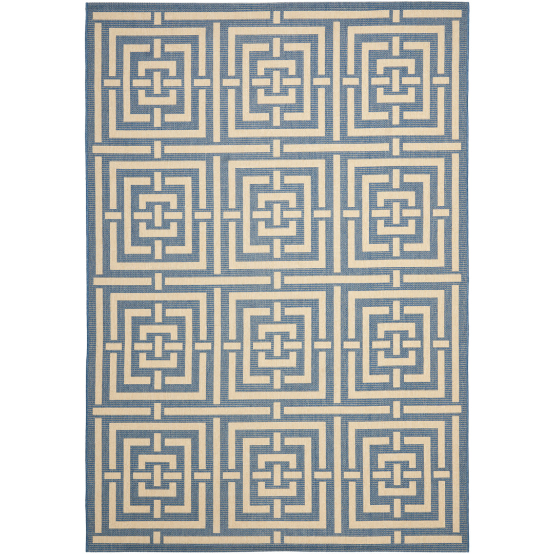 SAFAVIEH Outdoor CY6937-23 Courtyard Collection Blue / Bone Rug Image 12