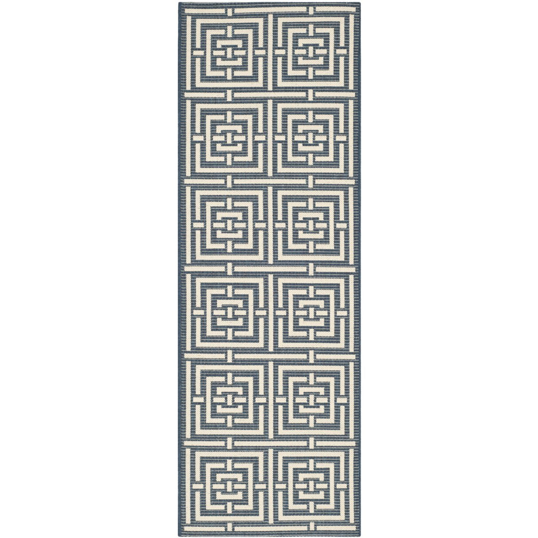 SAFAVIEH Indoor Outdoor CY6937-268 Courtyard Navy / Beige Rug Image 1