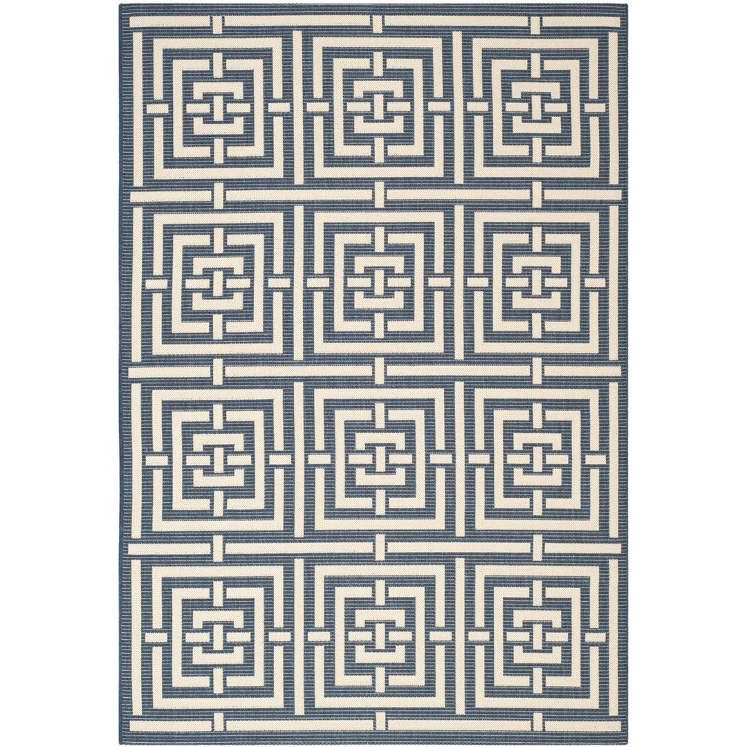 SAFAVIEH Indoor Outdoor CY6937-268 Courtyard Navy / Beige Rug Image 1