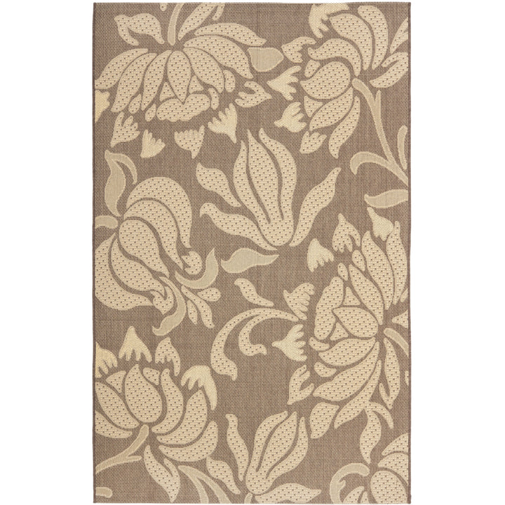 SAFAVIEH Outdoor CY7013-229A21 Courtyard Lt Chocolate / Cream Rug Image 2