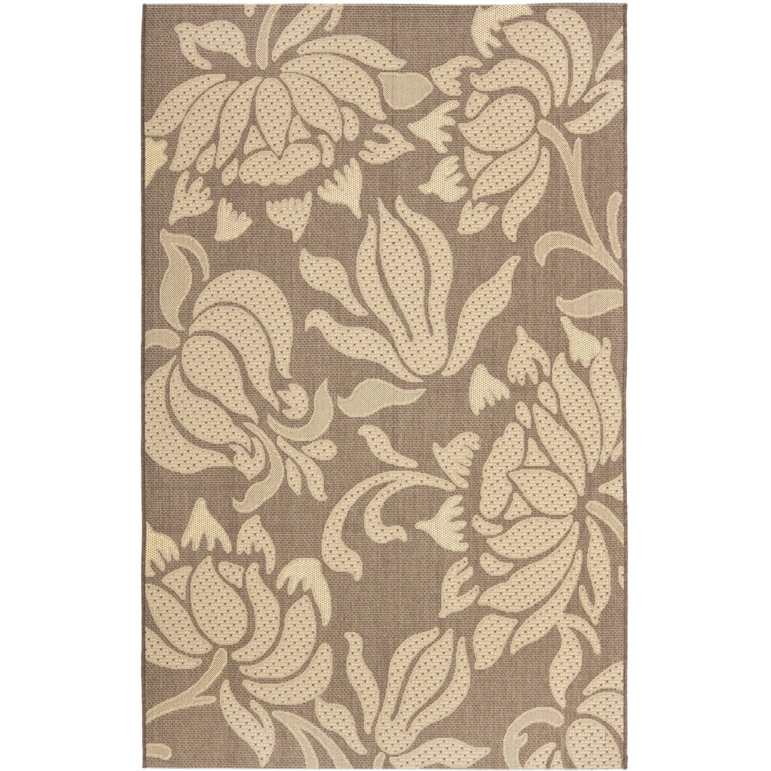 SAFAVIEH Outdoor CY7013-229A21 Courtyard Lt Chocolate / Cream Rug Image 1