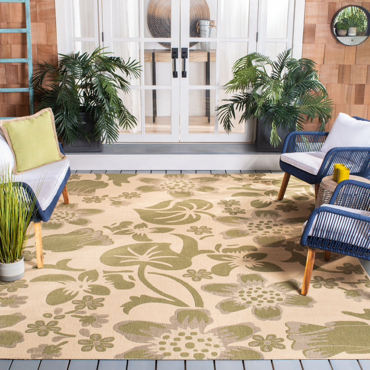 SAFAVIEH Outdoor CY7014-14A5 Courtyard Cream / Green Rug Image 1