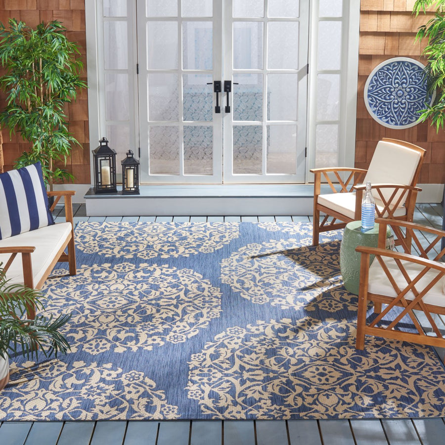SAFAVIEH Outdoor CY6962-23321 Courtyard Blue / Ivory Rug Image 1