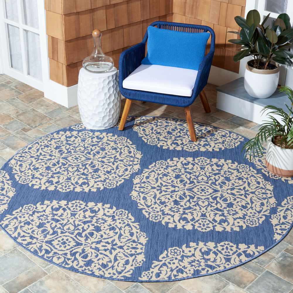 SAFAVIEH Outdoor CY6962-23321 Courtyard Blue / Ivory Rug Image 2