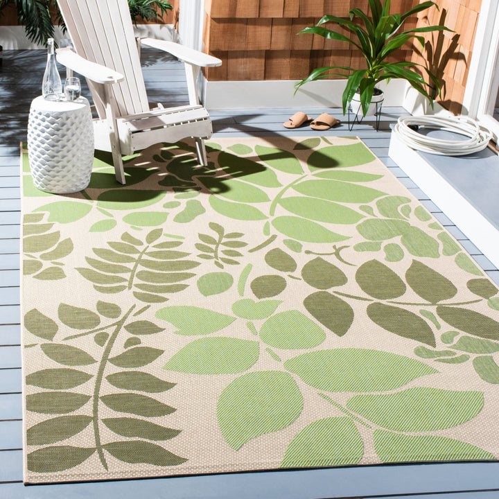 SAFAVIEH Outdoor CY7015-14A7 Courtyard Cream / Green Rug Image 1