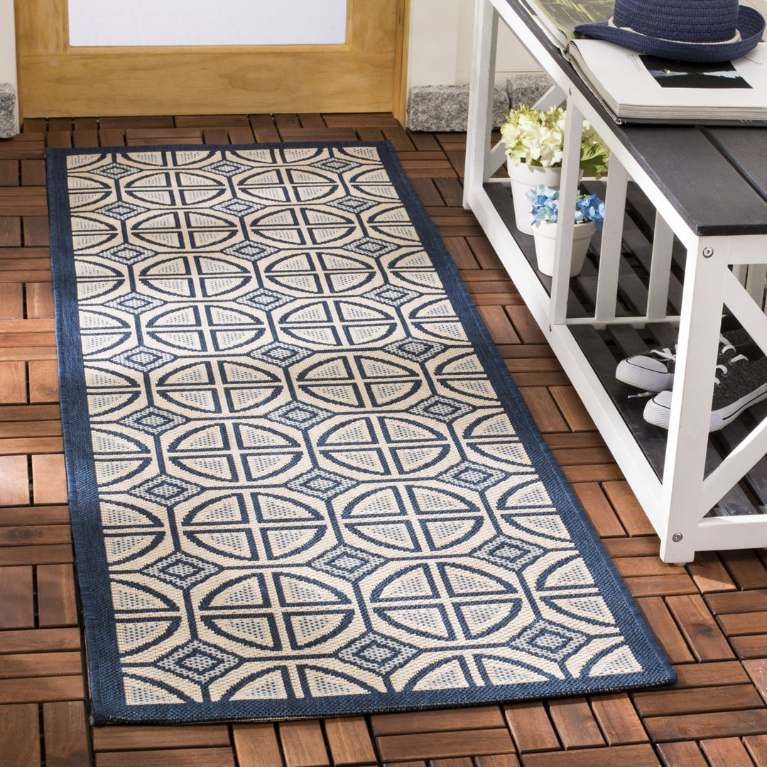 SAFAVIEH Indoor Outdoor CY7017-258 Courtyard Beige / Navy Rug Image 2