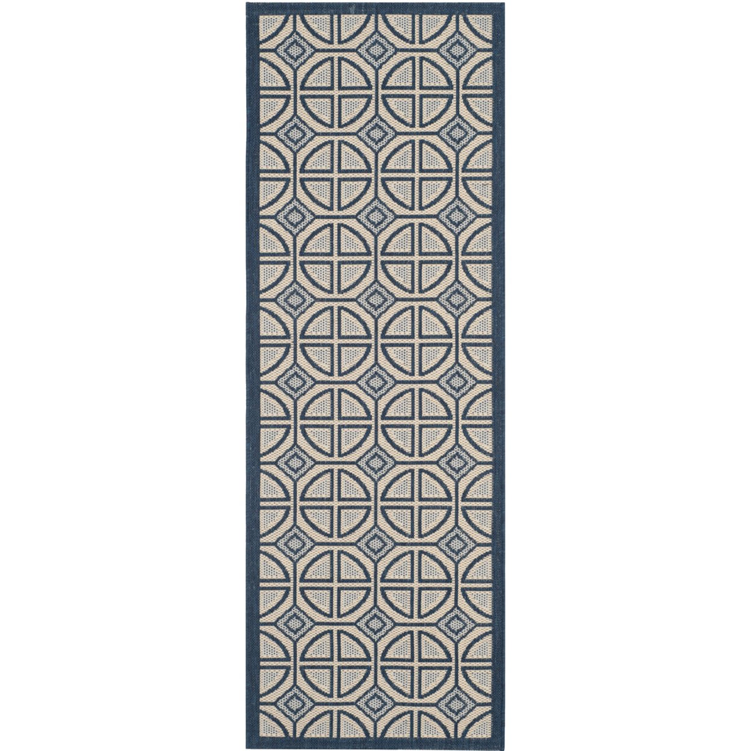 SAFAVIEH Indoor Outdoor CY7017-258 Courtyard Beige / Navy Rug Image 1