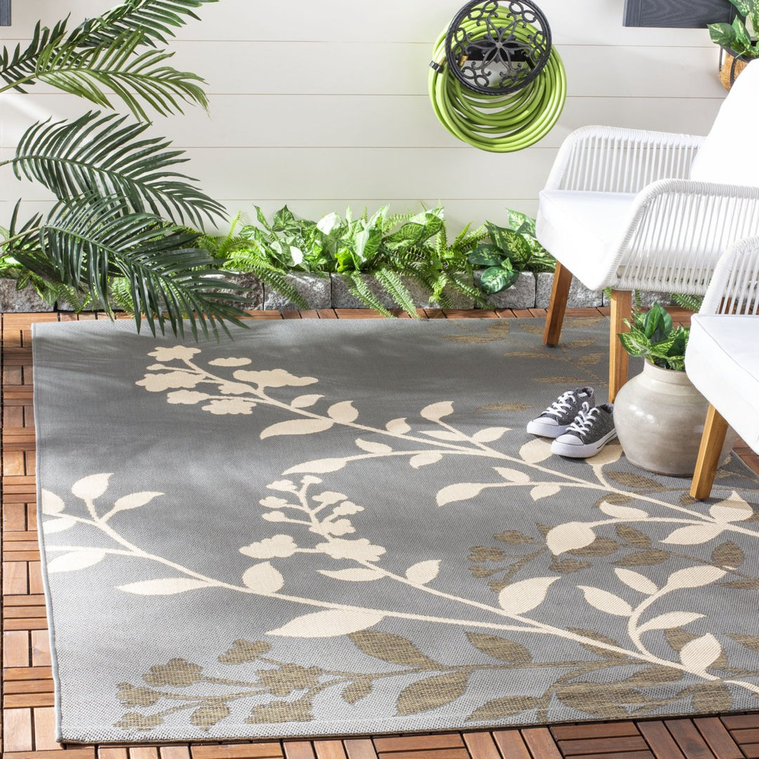 SAFAVIEH Outdoor CY7019-246 Courtyard Anthracite / Beige Rug Image 1