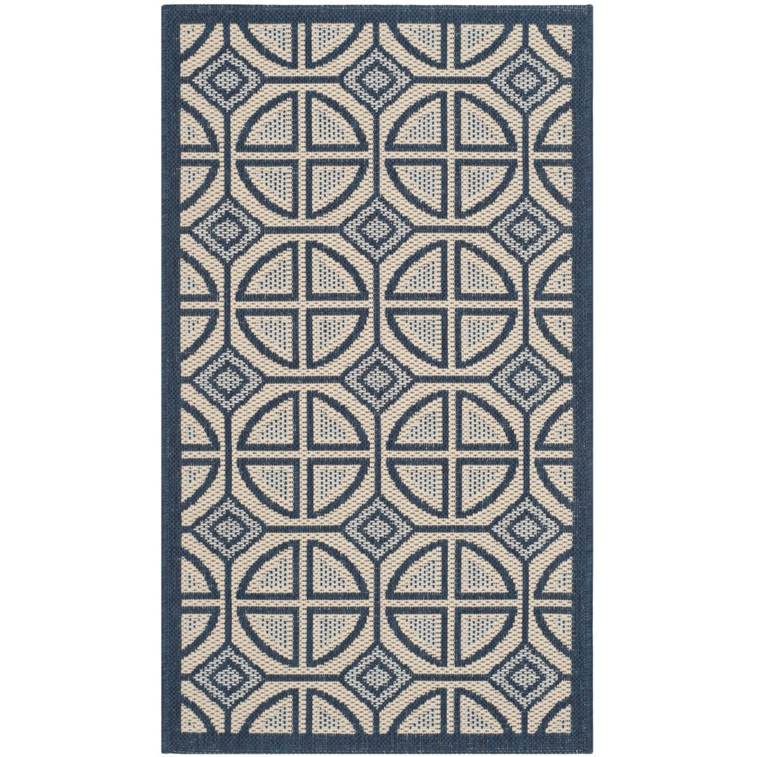 SAFAVIEH Indoor Outdoor CY7017-258 Courtyard Beige / Navy Rug Image 1