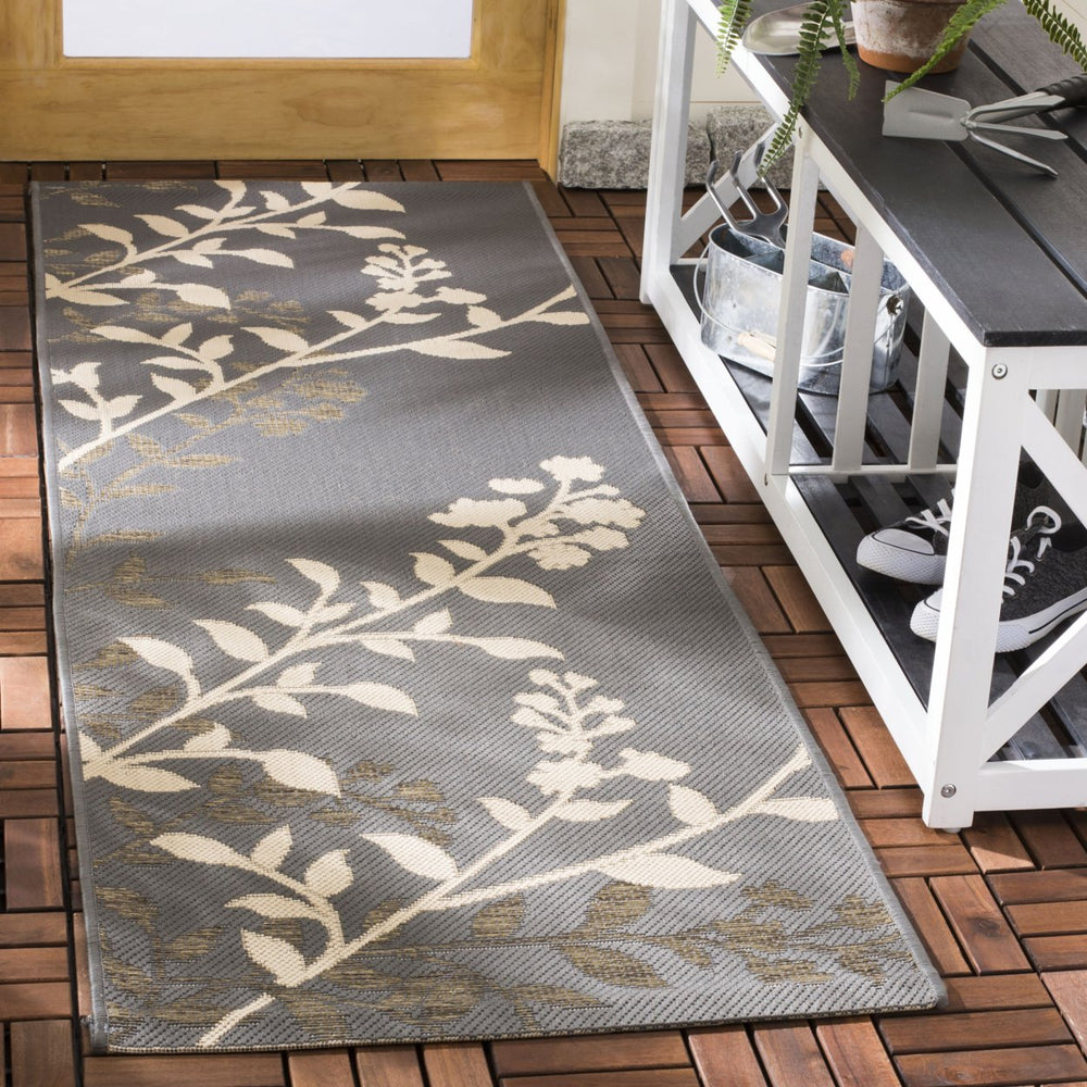 SAFAVIEH Outdoor CY7019-246 Courtyard Anthracite / Beige Rug Image 2