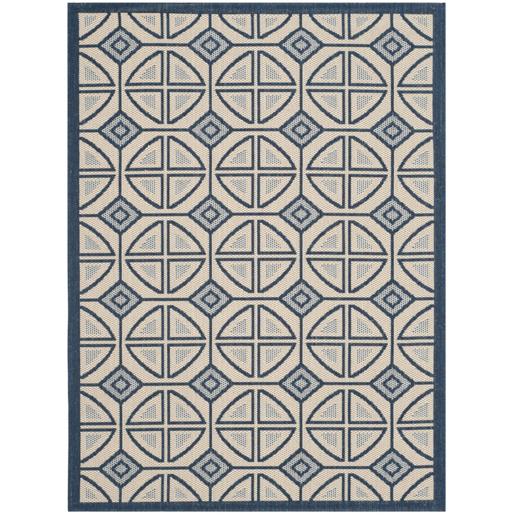 SAFAVIEH Indoor Outdoor CY7017-258 Courtyard Beige / Navy Rug Image 8