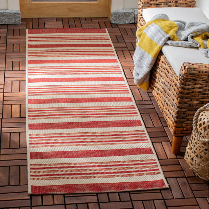 SAFAVIEH Outdoor CY7062-238A21 Courtyard Beige / Red Rug Image 3