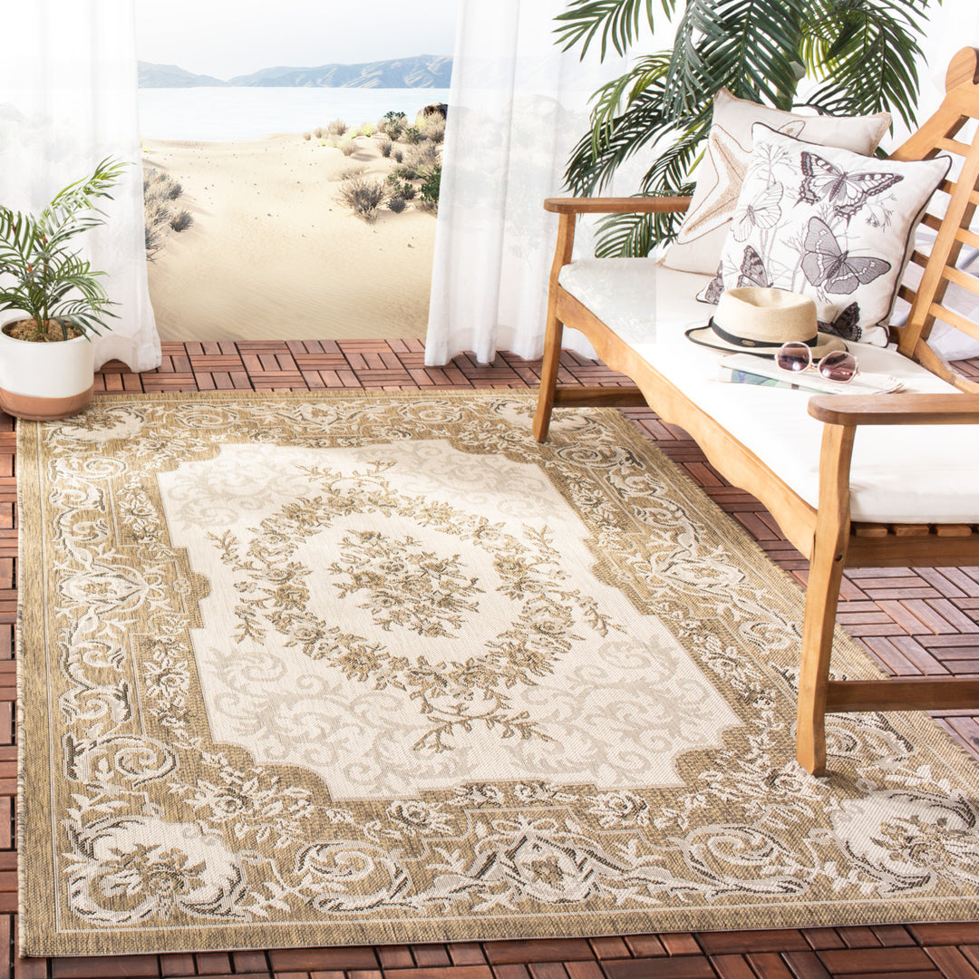 SAFAVIEH Outdoor CY7208-12A5 Courtyard Creme / Brown Rug Image 1