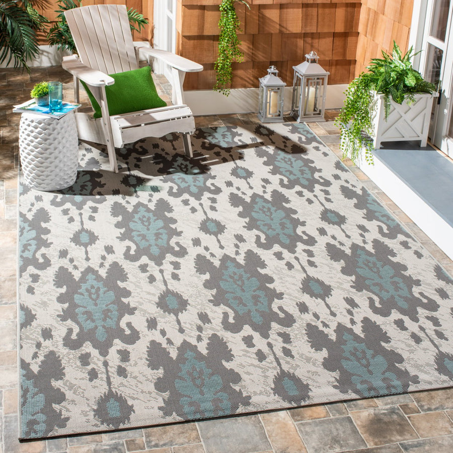 SAFAVIEH Outdoor CY7276-78A18 Courtyard Anthracite / Aqua Weft Rug Image 1