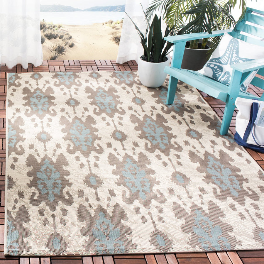 SAFAVIEH Outdoor CY7276-79A18 Courtyard Dk Beige / Aqua Weft Rug Image 1