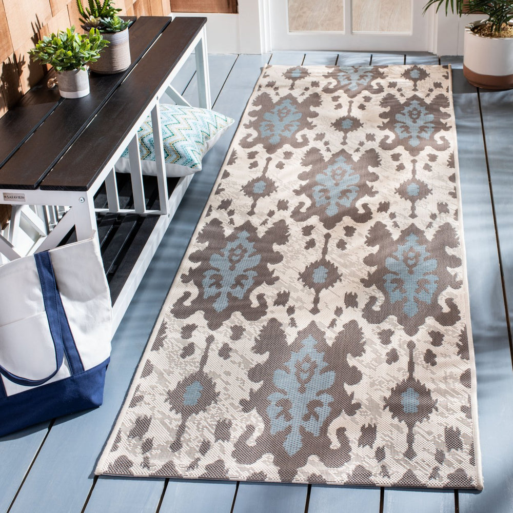 SAFAVIEH Outdoor CY7276-79A18 Courtyard Dk Beige / Aqua Weft Rug Image 2