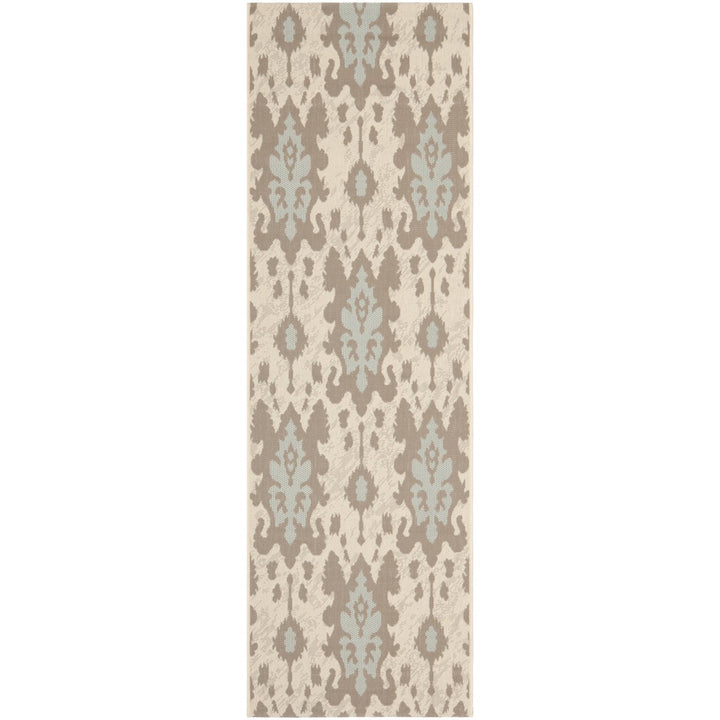 SAFAVIEH Outdoor CY7276-79A18 Courtyard Dk Beige / Aqua Weft Rug Image 1